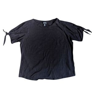 JONES NEW YORK Women's Black Cotton Top XL Tie Sleeve  Peekaboo Shoulders